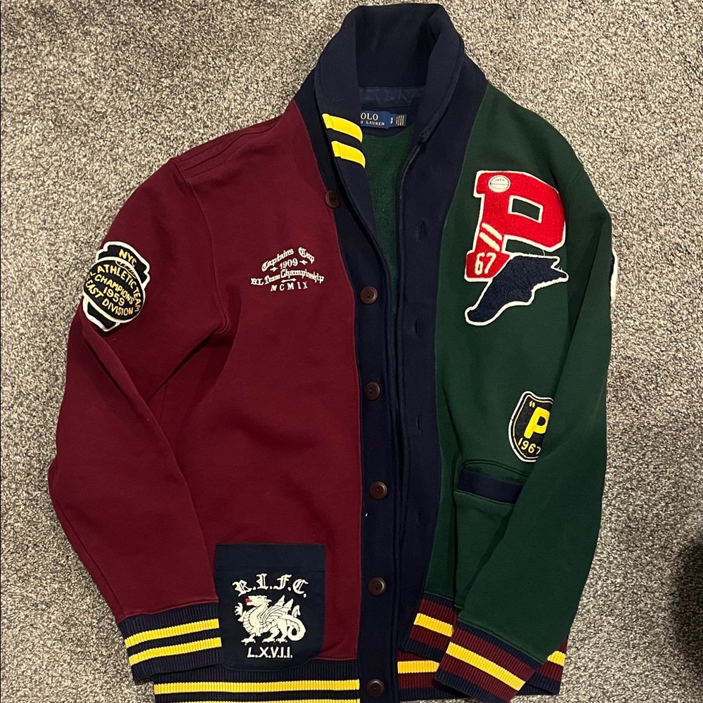 Polo by Ralph Lauren Men's Red and Green Varsity Jacket